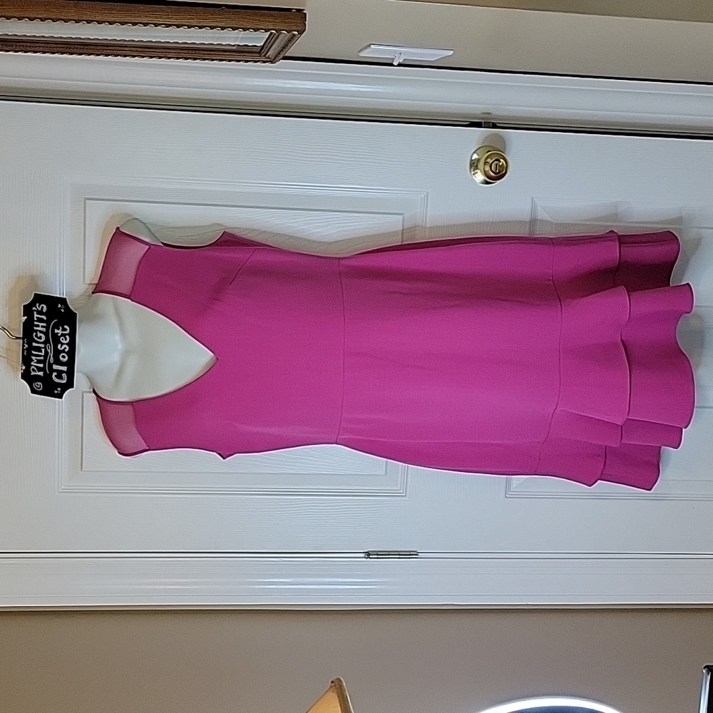 Anne Klein Fuchsia Pink Sheath Dress 6 Sleeveless Mesh Shoulders